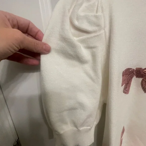 Impressions Cream Sweater with Mauve Sequin Bows - Picture 4 of 5